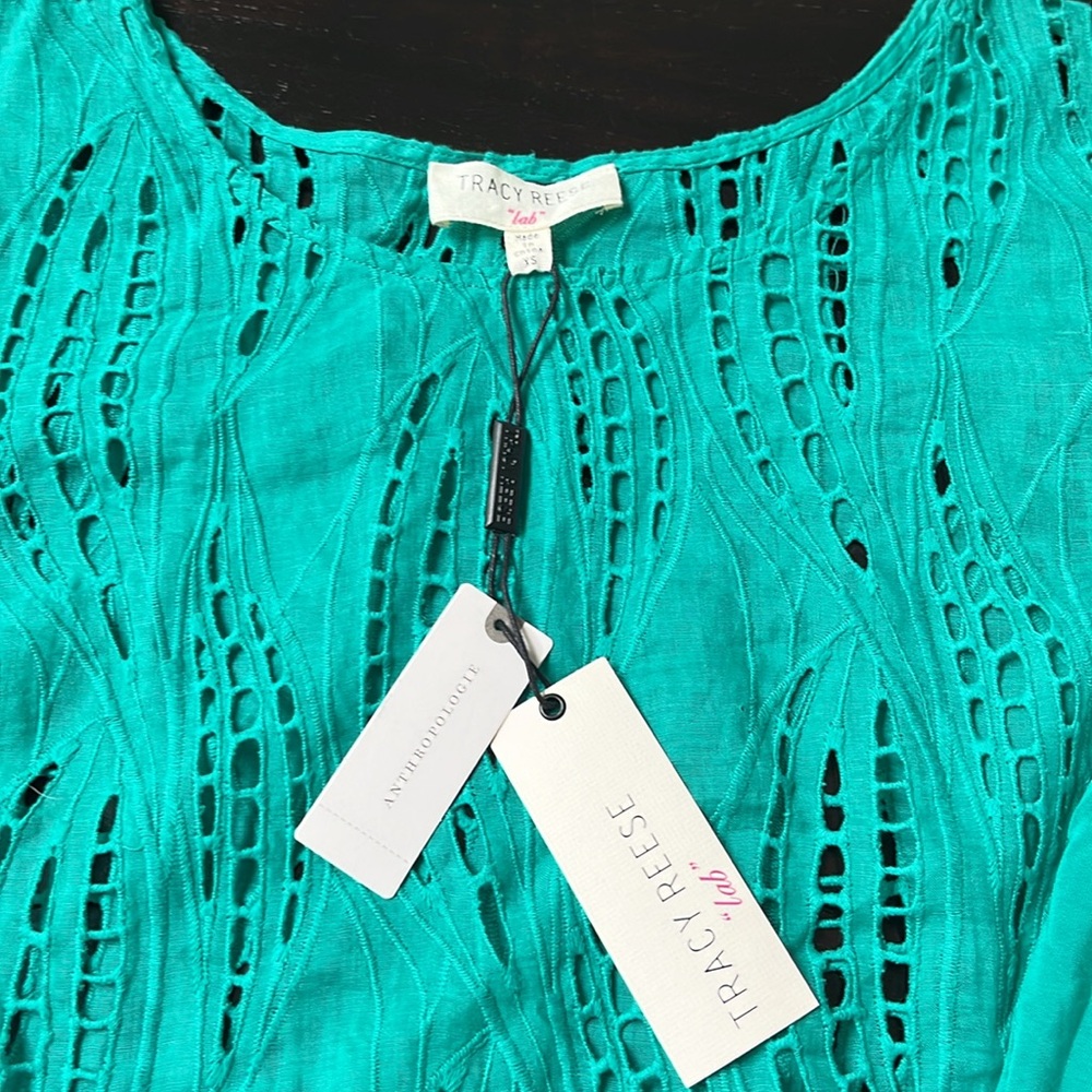 Anthropologie- Tracy Reese Teal Lace Women’s Top, Size XS - Picture 3 of 4